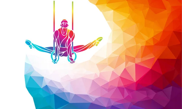 Anneaux de gymnastique Silhouette sur fond géométrique couleur — Image vectorielle