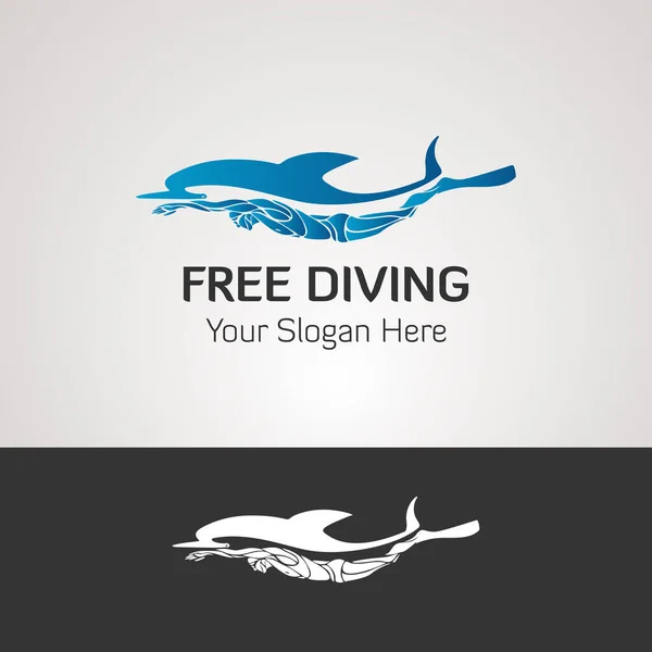 Wolny nurek i delfin. Ilustracja wektora logo Freediving — Wektor stockowy