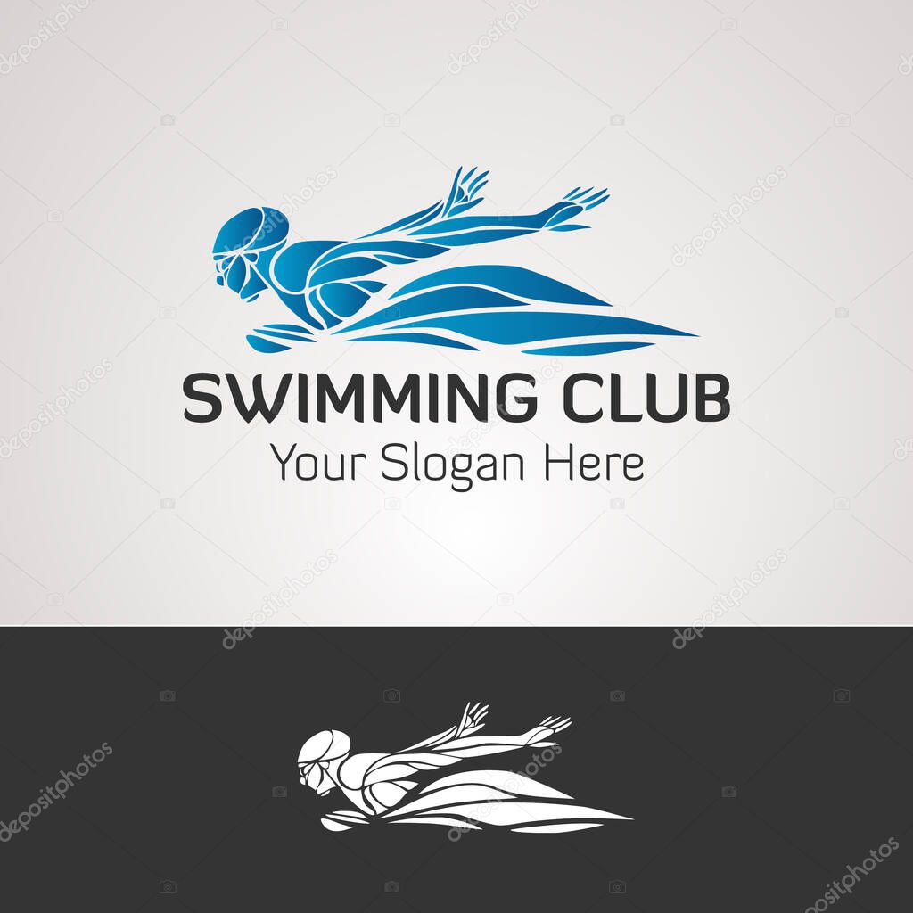 Swimmer colour vector logo. Swimming club label. Swimming pool. Allegory for butterfly stroke style