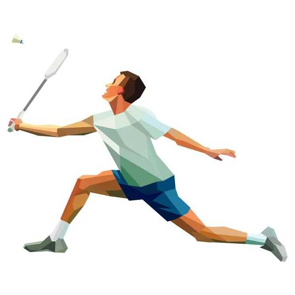 Poligonal profesyonel badminton oyuncusu. Raketli adam. — Stok Vektör