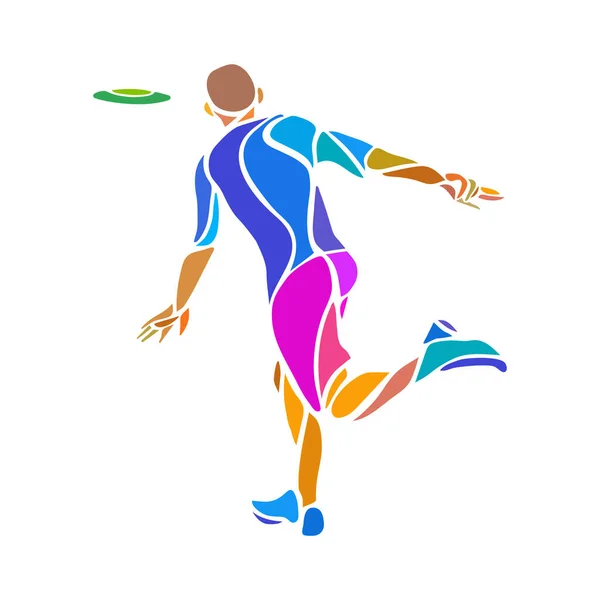 Αθλητής Ρίχνει Φρίσμπι Ultimate Σπορ Έγχρωμη Απεικόνιση — Διανυσματικό Αρχείο