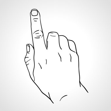 Line art drawing hand with forefinger pressing imaginable button, sketch hand, the Index Finger, pointing finger clipart