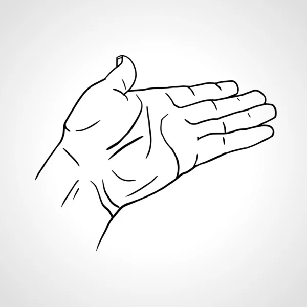 Vektor-Illustration einer Handbewegung mit der Hand nach oben, isoliert auf weißem Hintergrund, offene Hand — Stockvektor