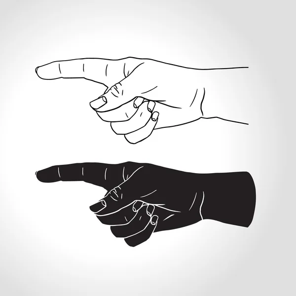 Hand met wijzende vinger (vectorillustratie), Pointing vingers, hand getrokken handen geïsoleerd op een witte achtergrond, silhouet van wijzende vinger hand — Stockvector