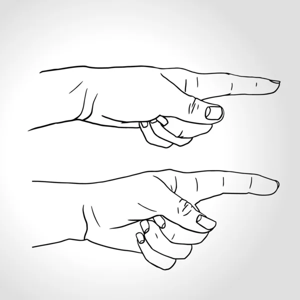 Hand met wijzende vinger (vectorillustratie), Pointing vingers, hand getrokken handen geïsoleerd op een witte achtergrond, silhouet van wijzende vinger hand — Stockvector