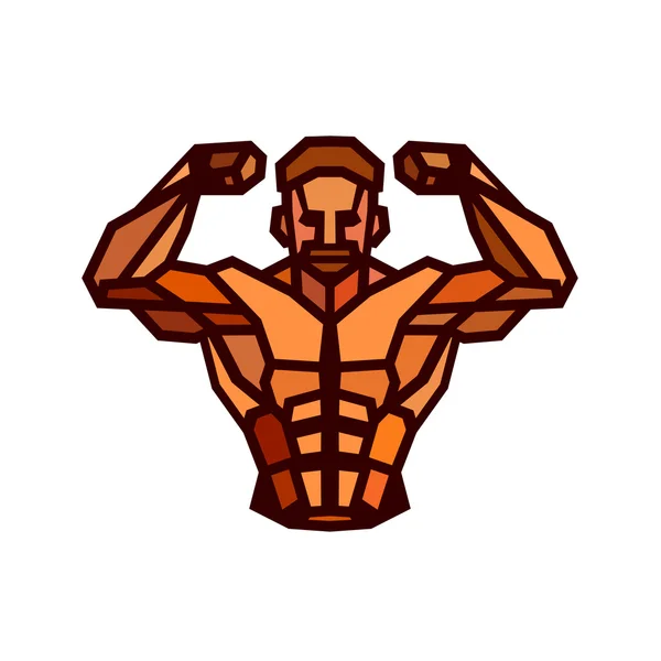 Polygonal colored vector bodybuilder logo. — Stock Vector