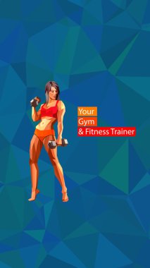 Renkli poz fitness kadın poligonal tarzı dumbbells ile