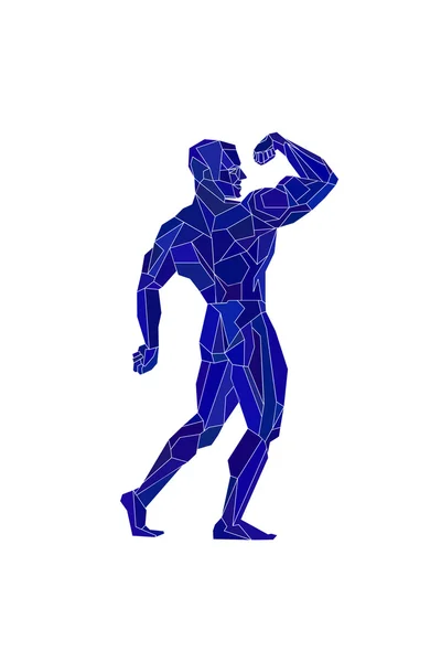 Polygonal blå bodybuilder, silhuett. Vektor illustration — Stock vektor