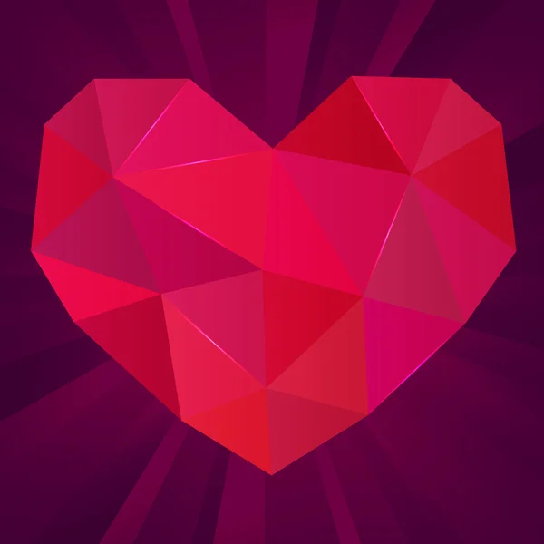 Veelhoekige vector hart op paarse achtergrond. Ruby gem. — Stockvector