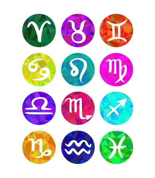 Set of calligraphic zodiac signs, horoscope symbols. Polygonal style — Stock Vector