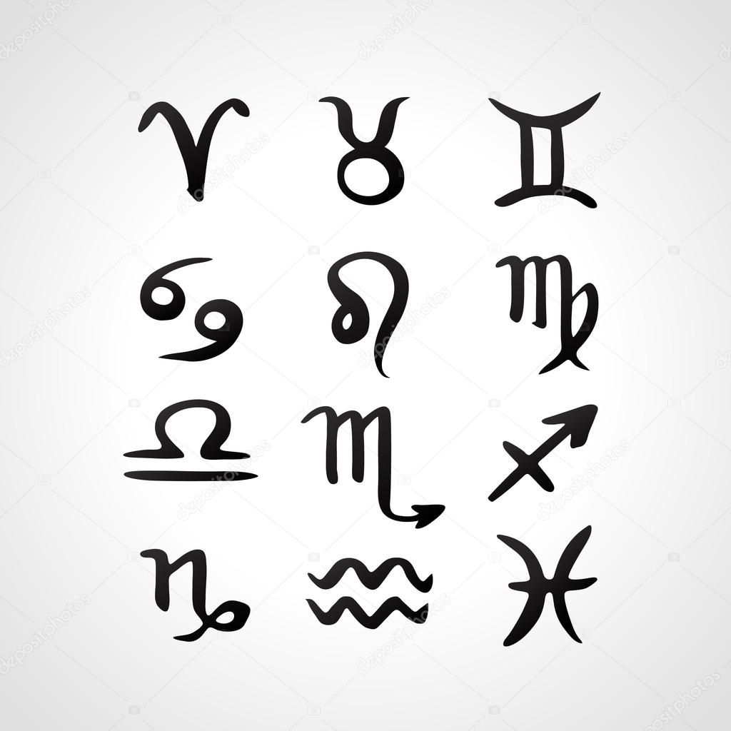 Set of calligraphic zodiac signs, horoscope symbols