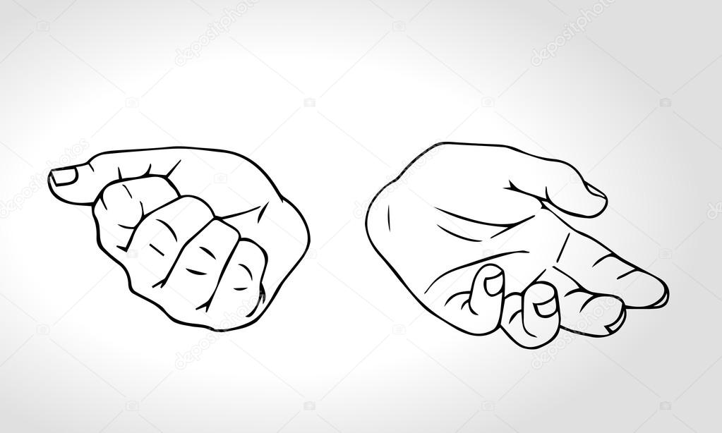 Two hands with open fist and close fist. Soncept of choice. Squeezed in a fist. 