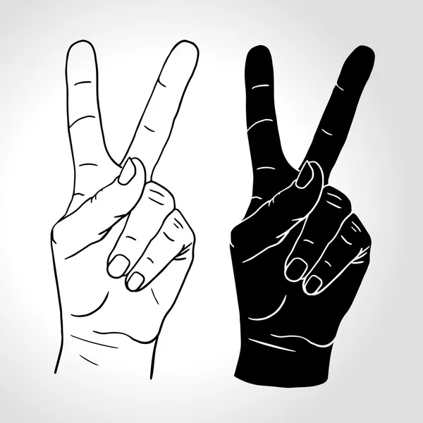 Hand with two fingers up in the peace or victory symbol — Stock Vector