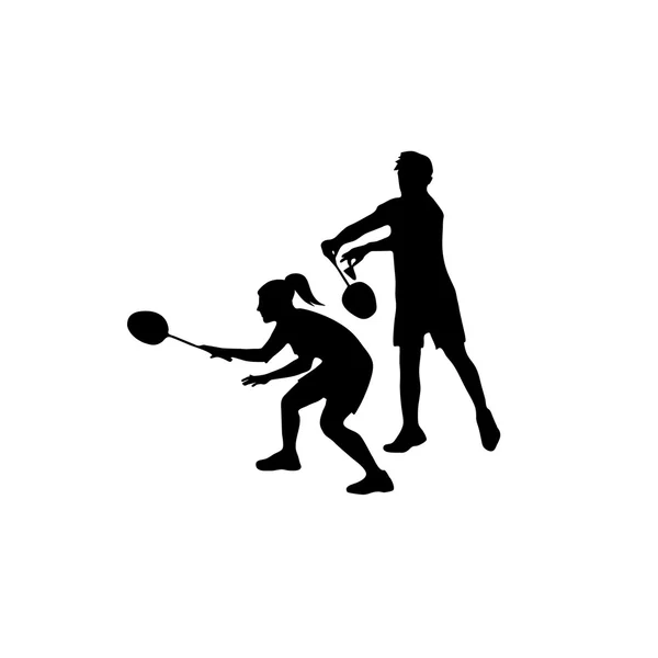 Silhouetten van gemengd Team Badminton spelers. Gemengddubbel voor badminton — Stockvector