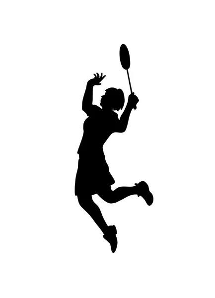 Silhouette of professional female badminton player — Stok Vektör
