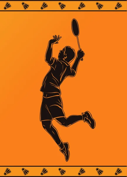 Silueta detallada de un jugador de bádminton profesional en estilo griego antiguo — Vector de stock