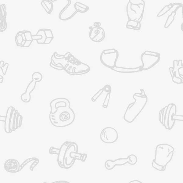 Fitness et gymnase dessiné à la main motif sans couture. Fond vectoriel sport léger — Image vectorielle