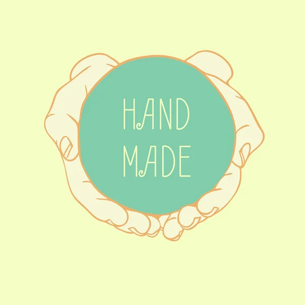 Vektor label MADE HAND dengan cupped tangan Stok Ilustrasi 