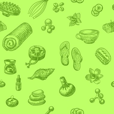 Spa ve masaj el çizilmiş desen doodle. Kesintisiz sağlık vektör arka plan