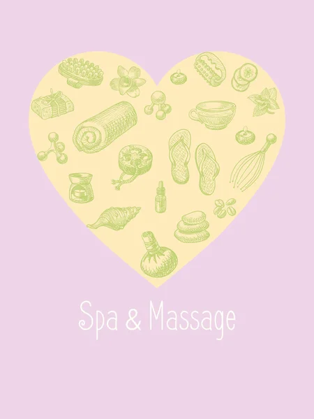 SPA and massage vector accessories set in the shape of heart — Stock Vector