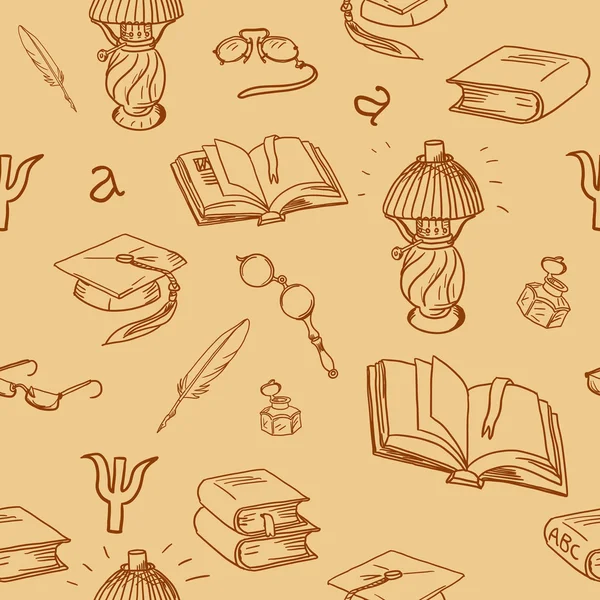 Livros biblioteca padrão sem costura. Fundo de leitura - padrão doodle desenhado à mão . — Vetor de Stock