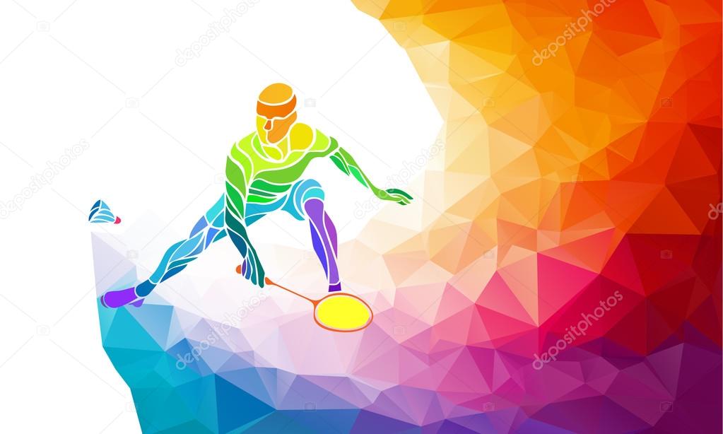 Badminton sport invitation poster or flyer background with empty space,  banner template in trendy abstract colorful polygon style on rainbow back  Stock Vector Image by ©Kluva #72285401