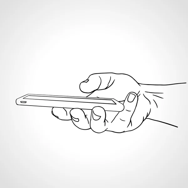 Hand Holding Mobile, vista laterale. Illustrazione vettoriale — Vettoriale Stock