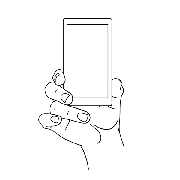 Hand Holding Mobile, vooraanzicht. Vectorillustratie — Stockvector