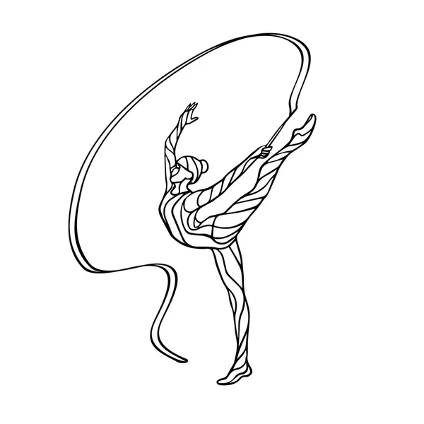 Creatieve silhouet van gymnastische meisje. kunst gymnastiek met lint, vectorillustratie — Stockvector