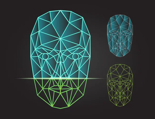 Ansikte erkännande och scanning - biometriska säkerhetssystem. Vektor illustration — Stock vektor