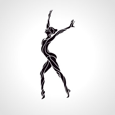 Jimnastik yapan kızın yaratıcı silueti. Sanat jimnastiği dansçısı kadın, vektör çizimi.