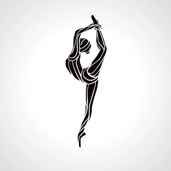 Silueta creativa de chica gimnástica. Arte gimnasia mujer bailando, vector de ilustración — Vector de stock