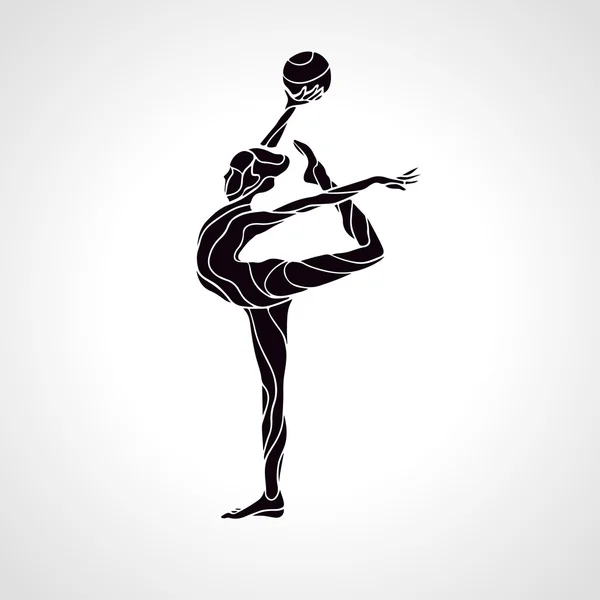 Silhouette créative de fille gymnastique. Gymnastique artistique avec ballon, illustration vectorielle — Image vectorielle