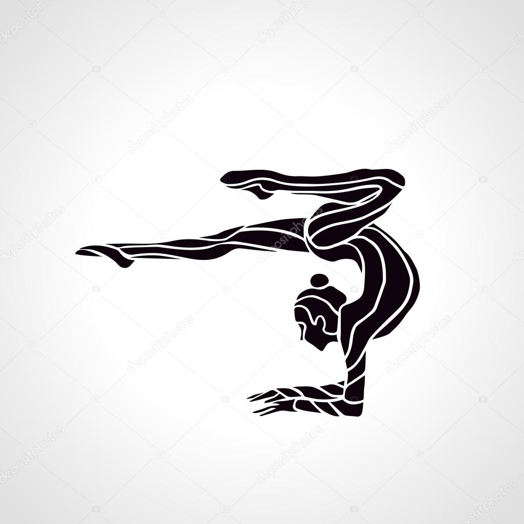 Creative silhouette of gymnastic girl. Art gymnastics, black and white vector illustration