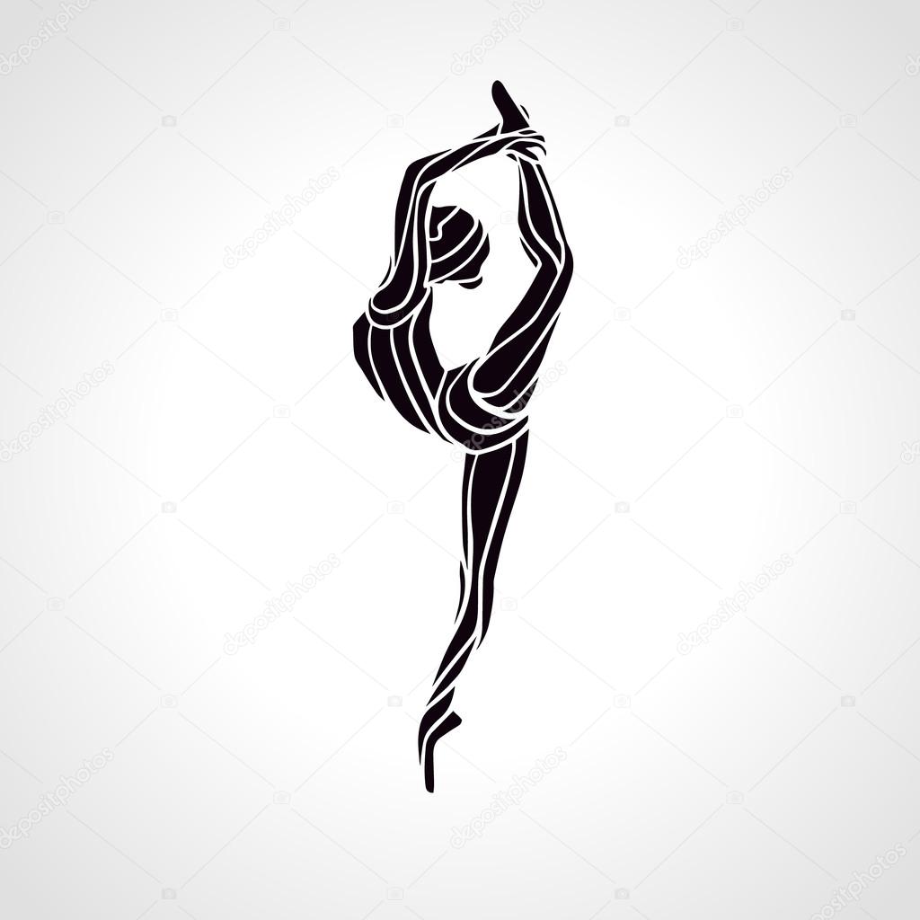 Creative silhouette of gymnastic girl. Art gymnastics dancing woman, vector illustration