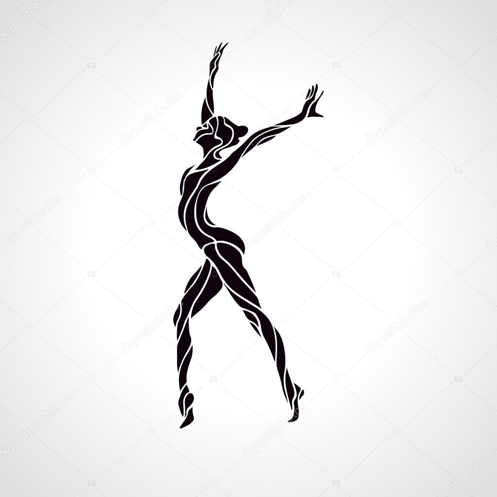 Creative silhouette of gymnastic girl. Art gymnastics dancing woman, vector illustration