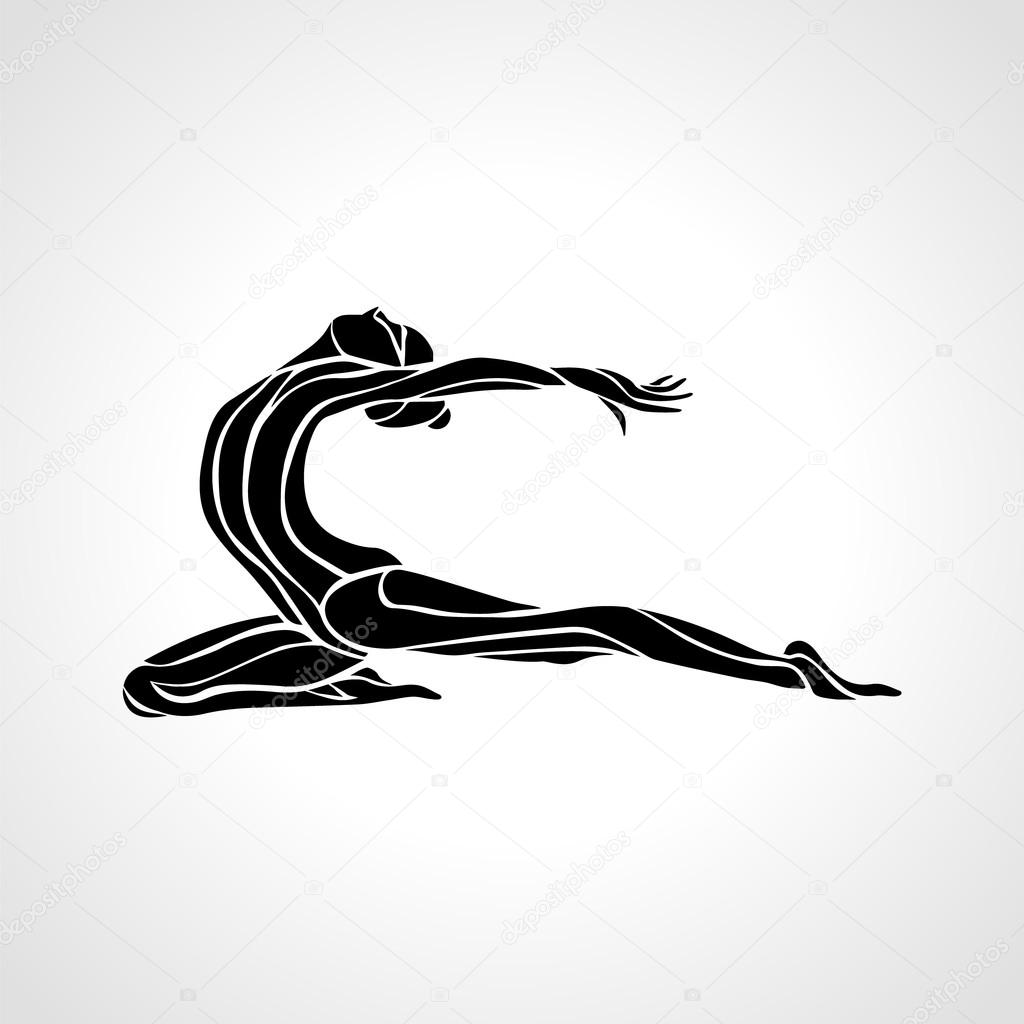 Creative silhouette of gymnastic girl. Art rhythmic gymnastics, black and white vector illustration