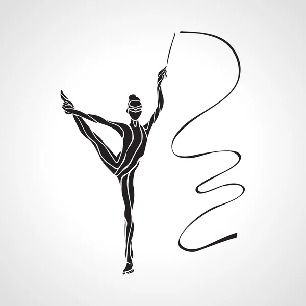 Silhouette créative de fille gymnastique. Gymnastique artistique avec ruban, illustration vectorielle — Image vectorielle