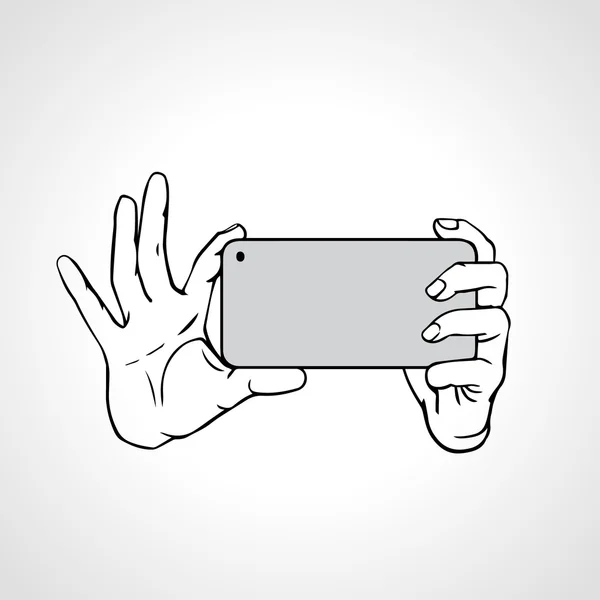 Selfie fotoğrafta üzerinde akıllı telefon genel kavram. Anahat vektör çizim — Stok Vektör