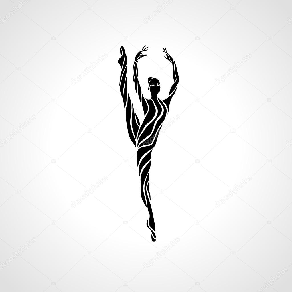 Creative silhouette of gymnastic girl. Art gymnastics dancing woman, vector illustration