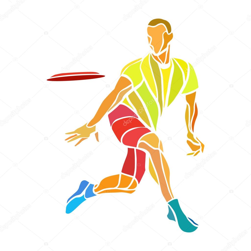 Sportsman throwing ultimate frisbee. Color vector illustration