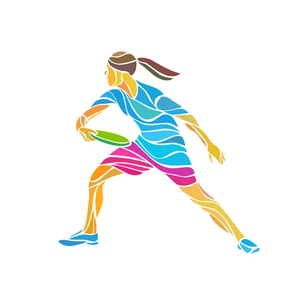 Jugadora femenina está jugando Ultimate Frisbee, ilustración vectorial — Vector de stock