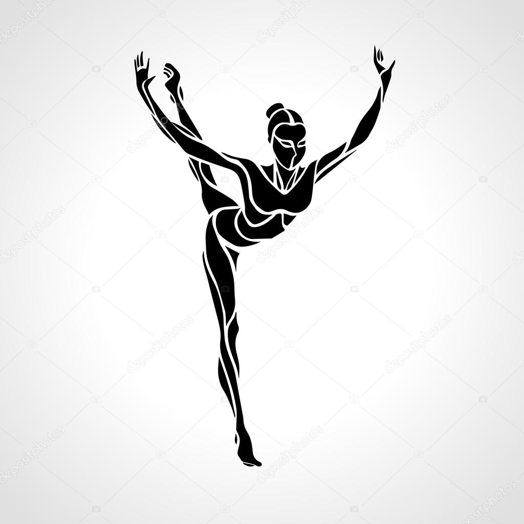 Silhouette of gymnastic girl. Art gymnastics dancing woman