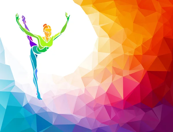 Silhouette créative de fille gymnastique. Illustration vectorielle fitness ou modèle de bannière dans un style polygone coloré abstrait à la mode avec dos arc-en-ciel — Image vectorielle