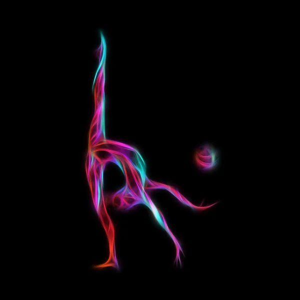 Kreativa silhuetten av Gymnastisk tjej. konst i gymnastik med boll — Stockfoto