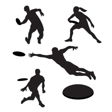Men playing ultimate frisbee 4 silhouettes clipart