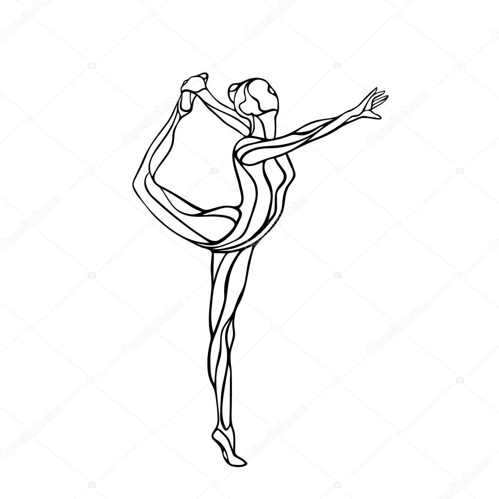 Silhouette of gymnastic girl. Art gymnastics dancing woman