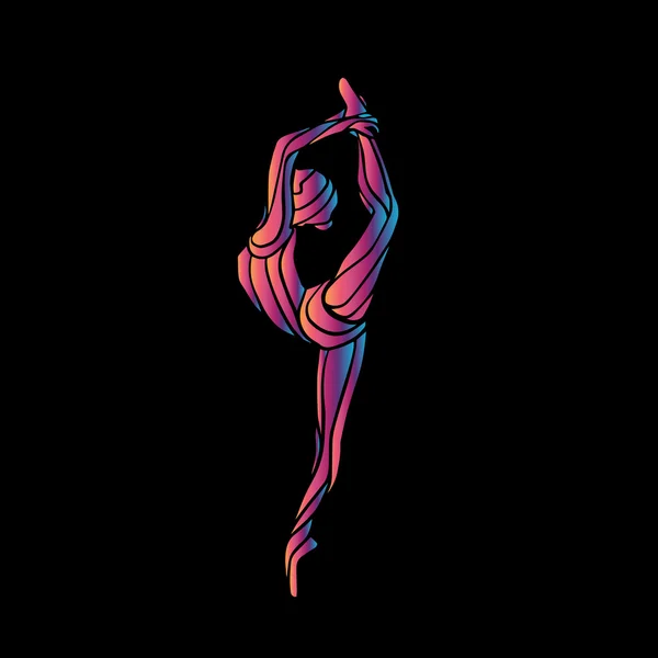 Silhouette créative de fille gymnastique sur le dos multicolore — Image vectorielle