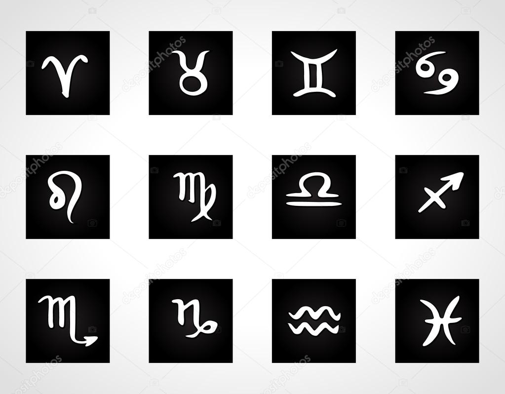 Set of calligraphic zodiac signs, horoscope symbols