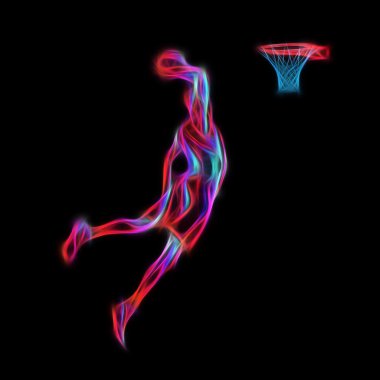 Basketbol oyuncusu Slam Dunk Neon Glow siluet